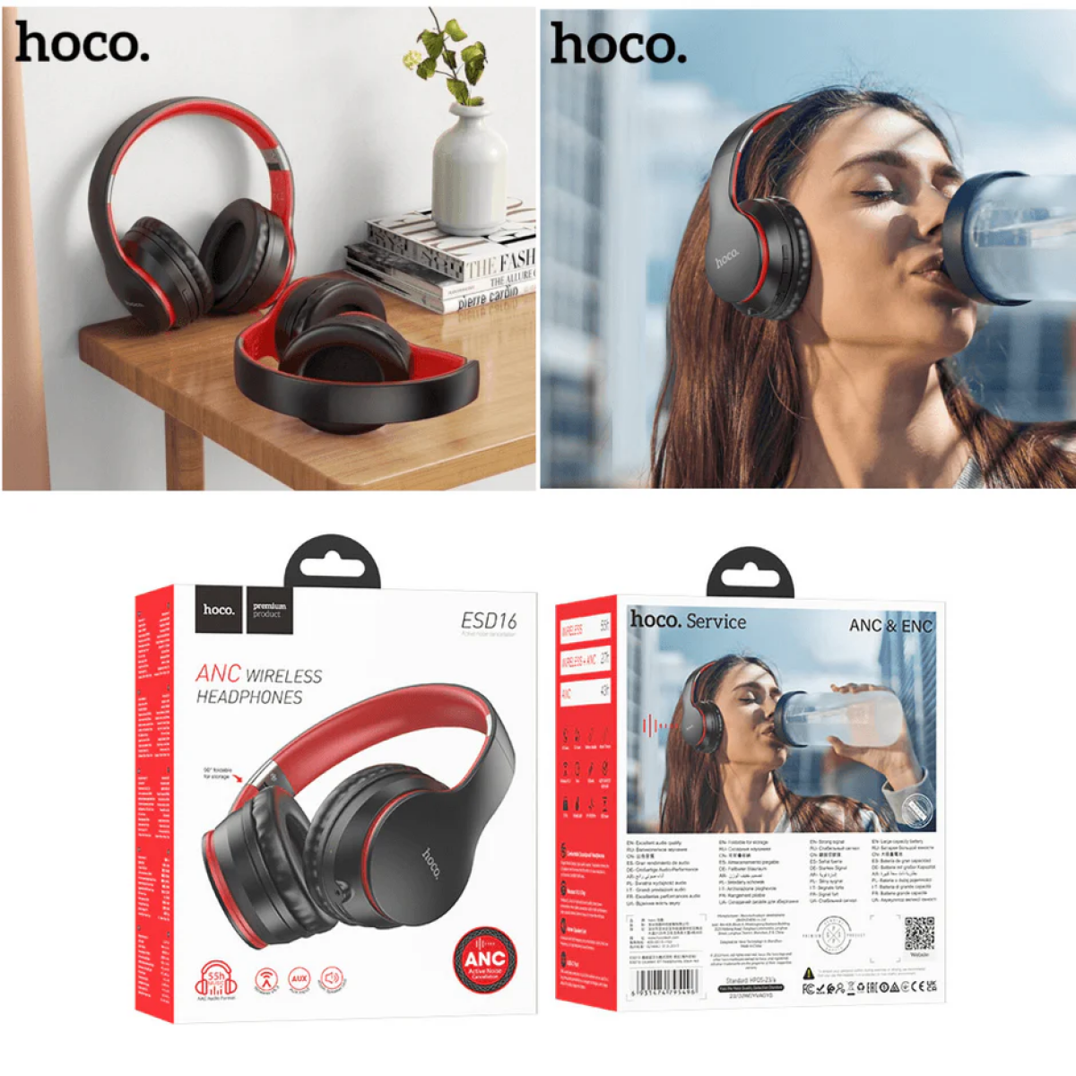 Hoco ESD16 Over Ear Ασύρματα Bluetooth Ακουστικά με Μικρόφωνο & Ενσύρματη Σύνδεση – 40 Ώρες Χρήσης - Μαύρο/Κόκκινο