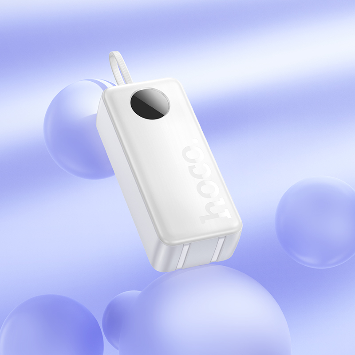 Hoco J132B Sabio Power Bank 30000mAh – PD 20W + QC 22.5W με Ενσωματωμένα Καλώδια & LED Οθόνη – Λευκό