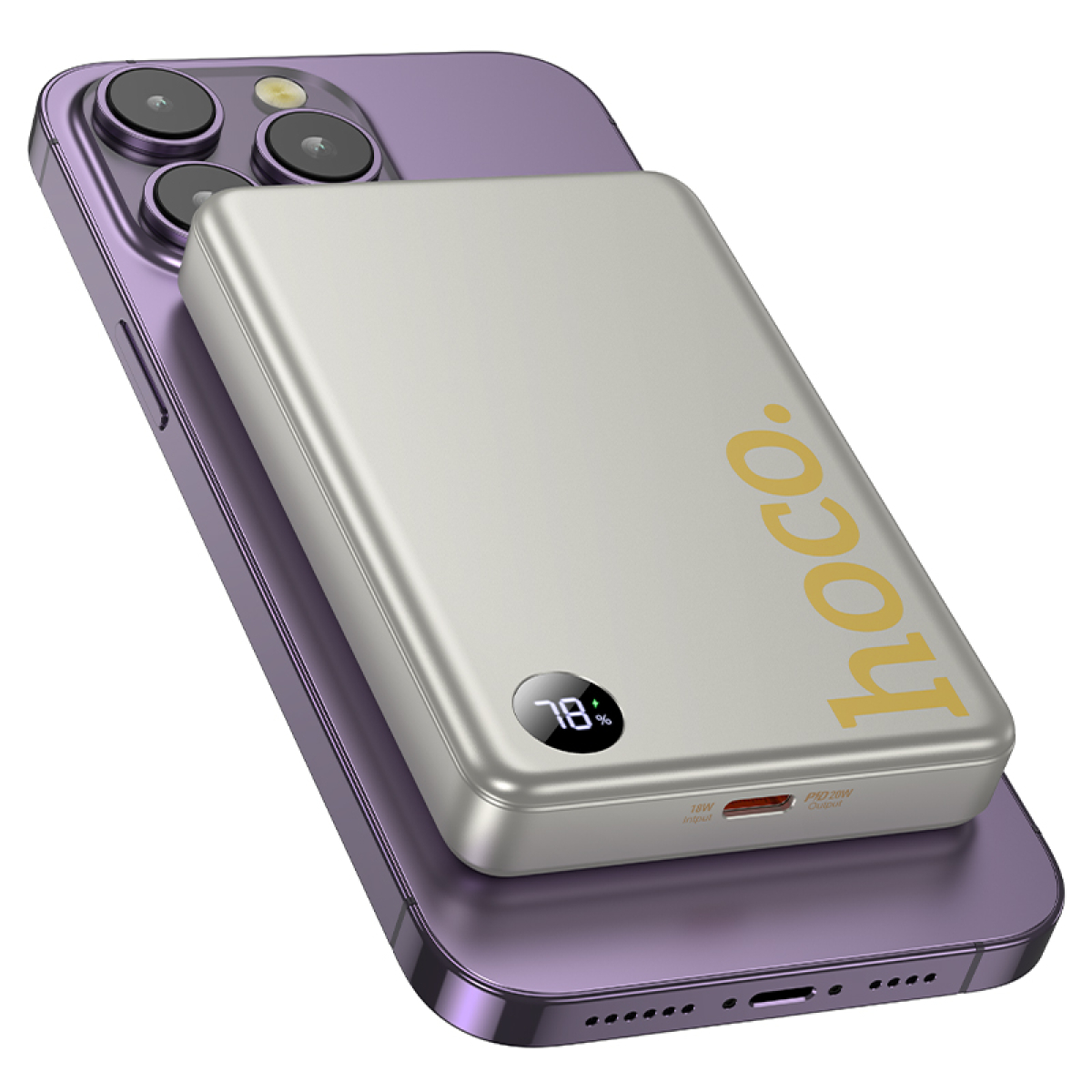HOCO Q34 Clever Power Bank 10000mAh με Μαγνητική Ασύρματη Φόρτιση & PD 20W – Ασημί