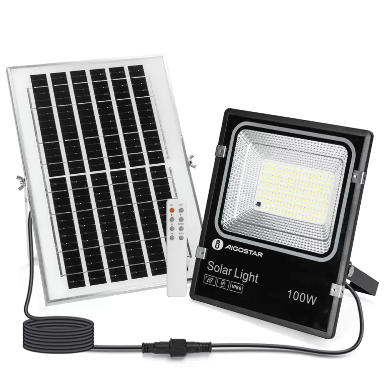 Αδιάβροχος ηλιακός προβολέας 100W με πάνελ και τηλεχειριστήριο Aigostar - μαύρο