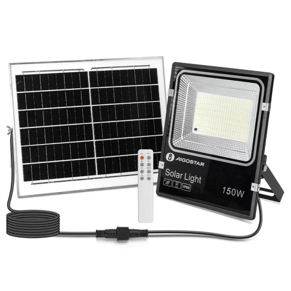 Αδιάβροχος ηλιακός προβολέας 150W με πάνελ και τηλεχειριστήριο Aigostar - μαύρο