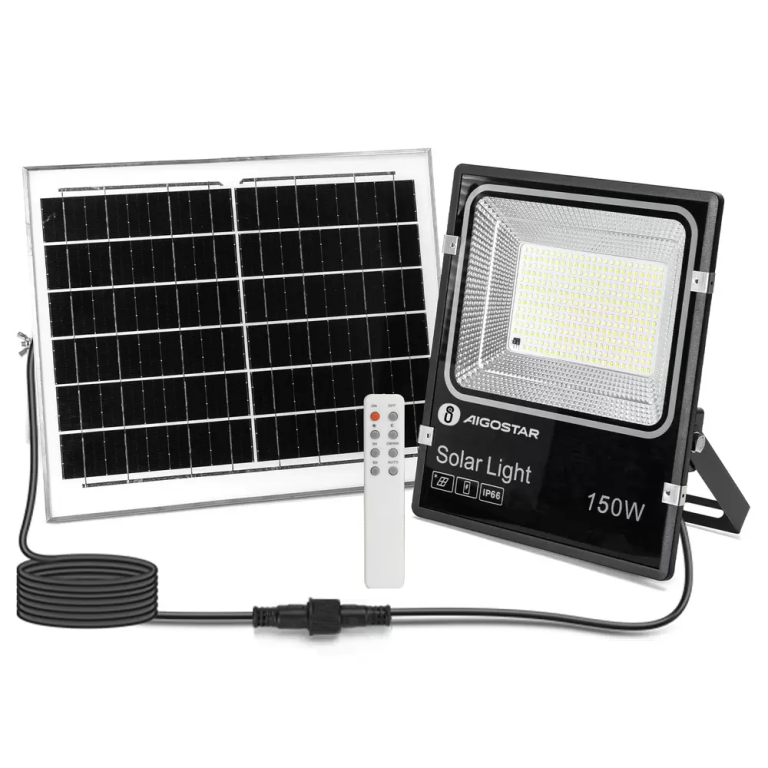 Αδιάβροχος ηλιακός προβολέας 150W με πάνελ και τηλεχειριστήριο Aigostar - μαύρο