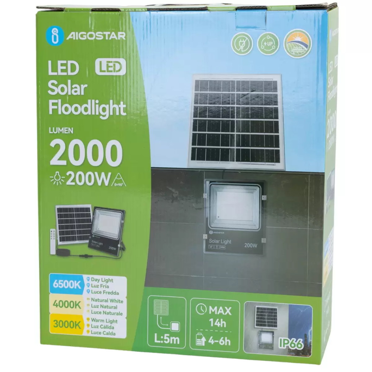 Αδιάβροχος ηλιακός προβολέας 200W με πάνελ και τηλεχειριστήριο Aigostar - μαύρο - Image 6