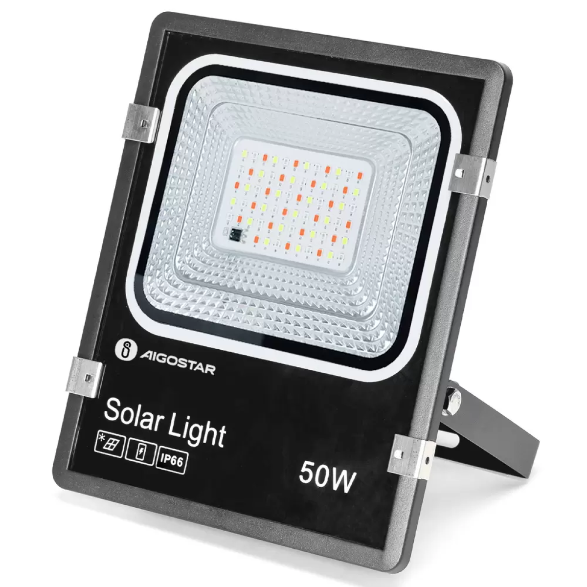 Αδιάβροχος ηλιακός προβολέας RGB 50W με πάνελ και τηλεχειριστήριο Aigostar - μαύρο - Image 2