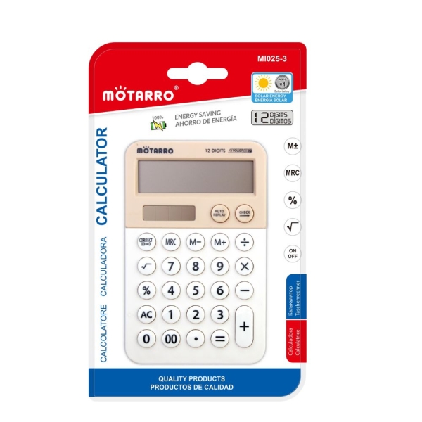 Αριθμομηχανή - Κομπιουτεράκι Mini Φορητή 12 Ψηφίων 12x7.5 εκ. Λευκό/Μπεζ Χρώμα Motarro MI025-3