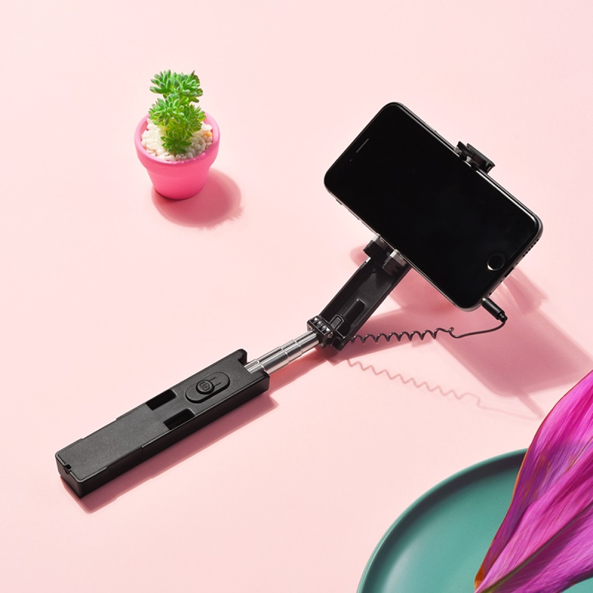 BOROFONE BY3 Selfie Stick με Καλώδιο 3.5mm – Ενσύρματος Χειρισμός για Φωτογραφίες & Selfies – Μαύρο