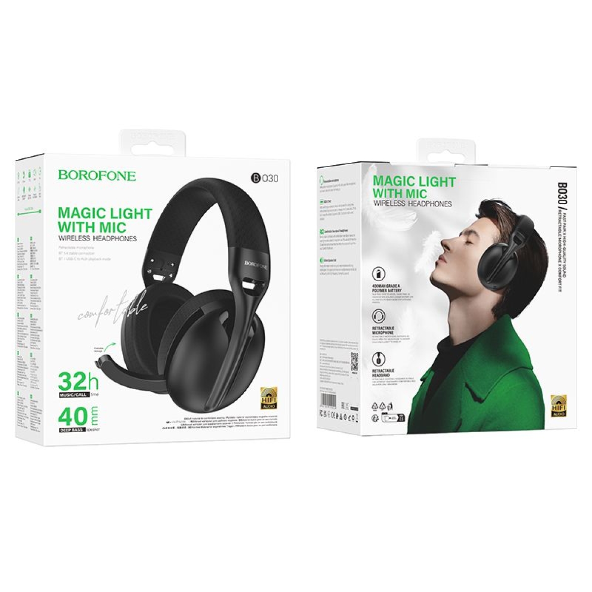 Borofone BO30 Magic Ασύρματα Bluetooth Ακουστικά με Μικρόφωνο & Ενσύρματη Σύνδεση – 32 Ώρες Λειτουργίας - Μαύρα