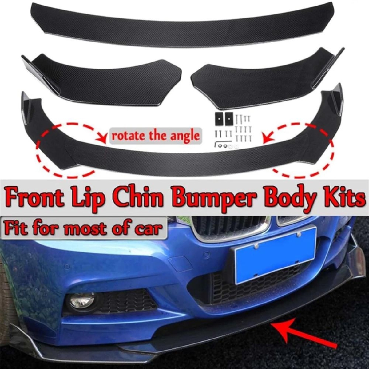 Μπροστινό Universal Lip Spoiler – Σετ 3 Τεμαχίων, Πλαστικό, Μαύρο