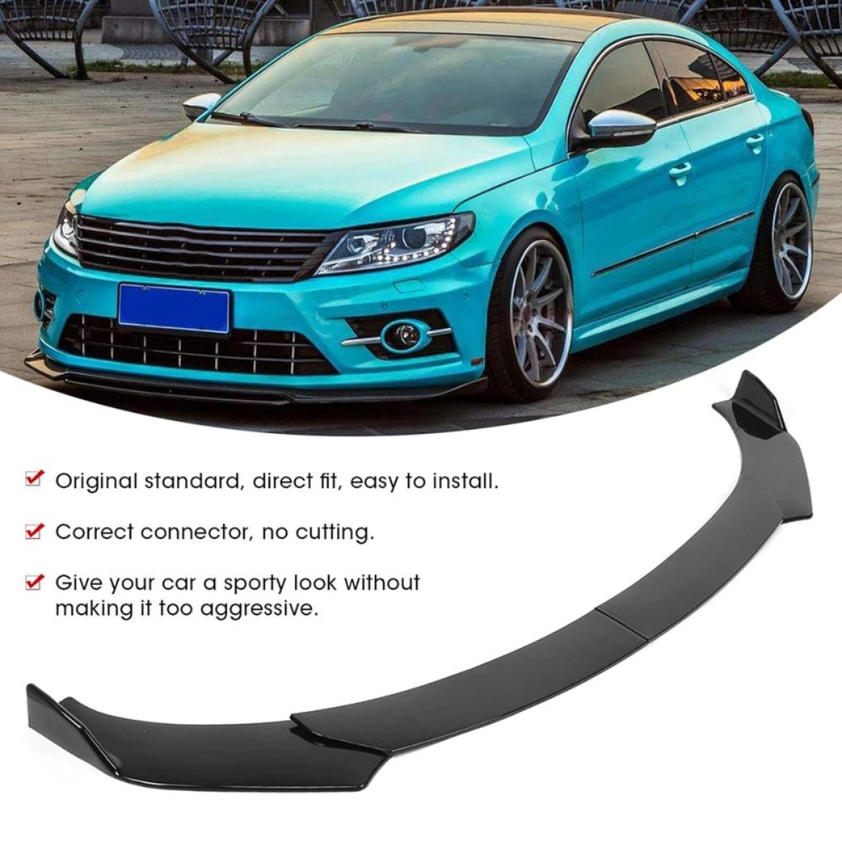 Μπροστινό Universal Lip Spoiler – Σετ 3 Τεμαχίων, Πλαστικό, Μαύρο