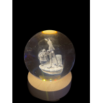 Διακοσμητική Κρυστάλλινη Χαραγμένη Σφαίρα με Ξύλινη Βάση και Θερμό Λευκό Φωτισμό LED - Woman Bunny