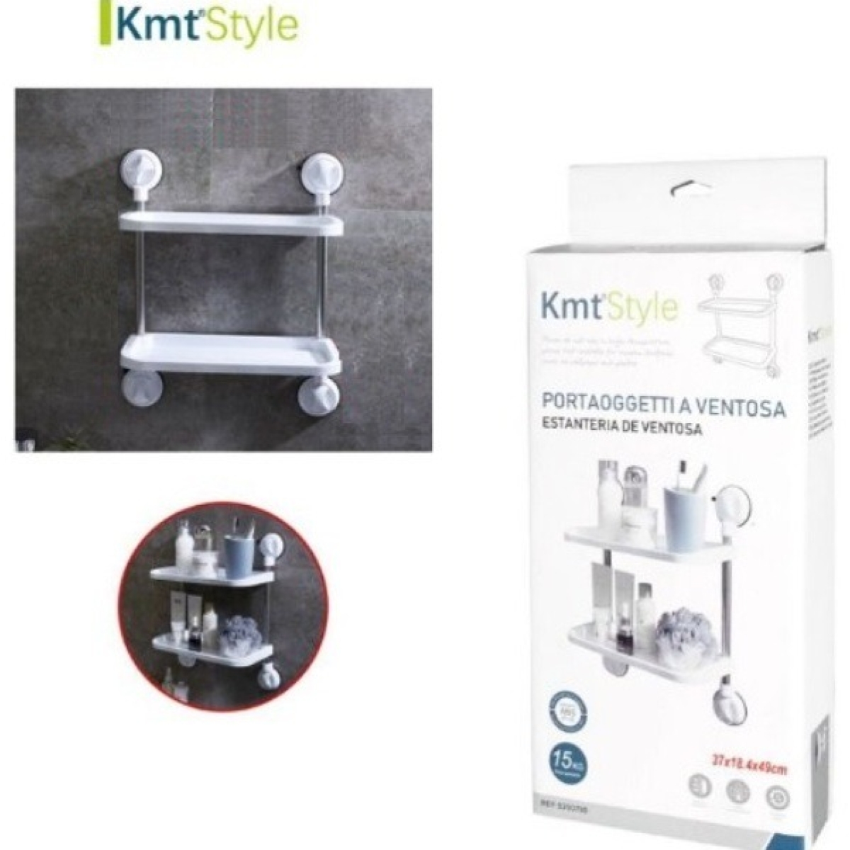 Διπλό Ράφι Μπάνιου Με Βεντούζες 37x18.4x49cm Kmt Style 5200795