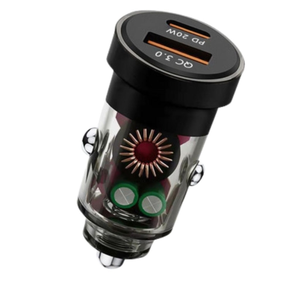 Διπλός Φορτιστής Αυτοκινήτου 48W με PD 20W, QC 3.0 & LED Φωτισμό – W16577-4-3