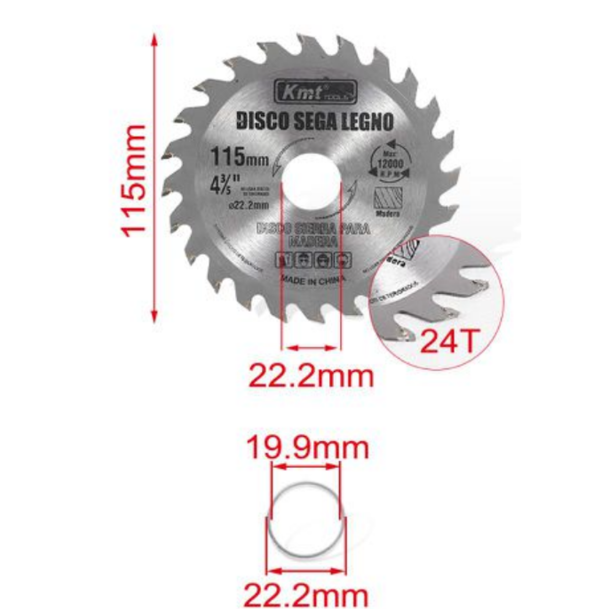 Δίσκος Κοπής Ξύλου 115mm 24 Δόντια 22.2mm Kmt Tools 2389301