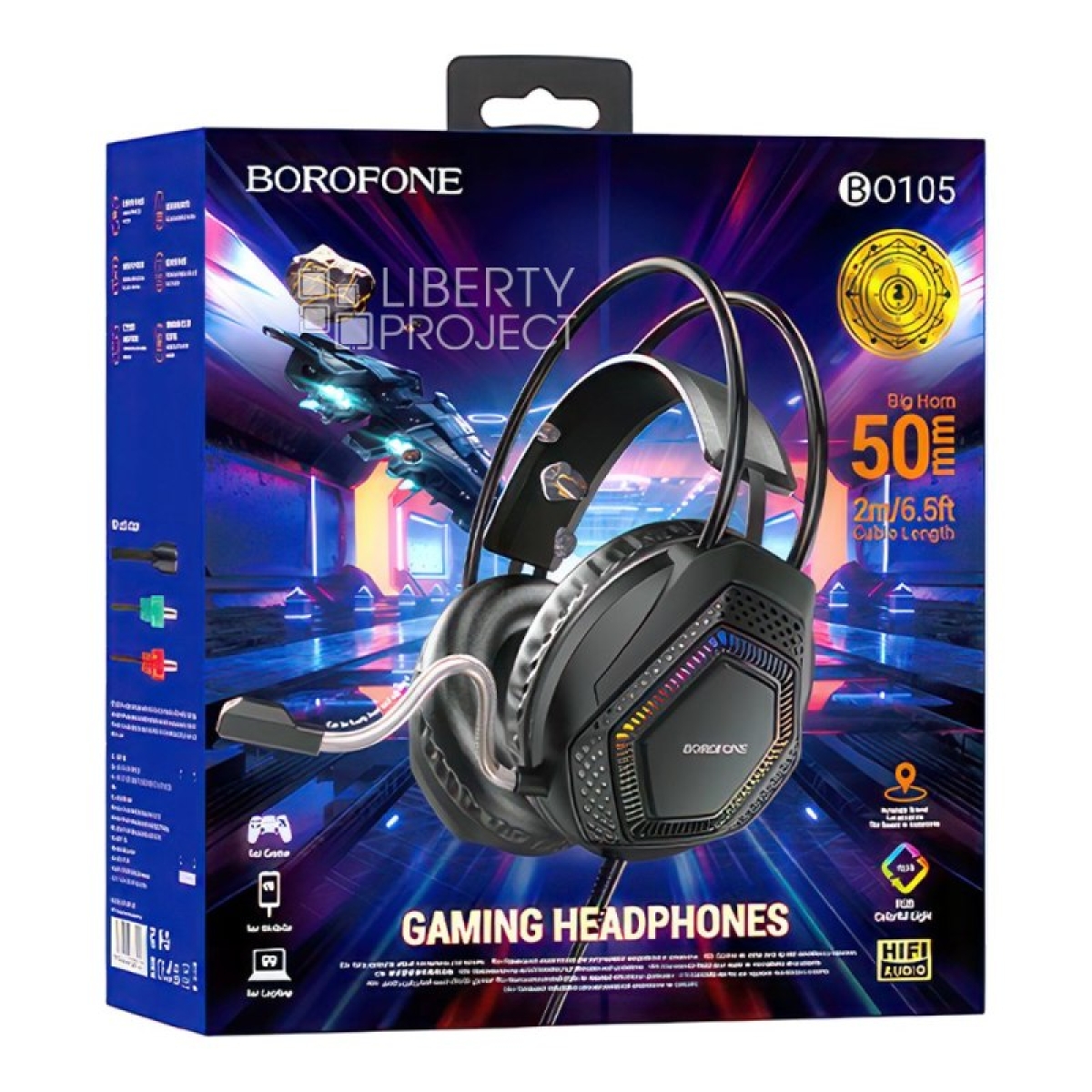 Borofone BO105 Thunder Gaming Ακουστικά με Μικρόφωνο, USB & 3.5mm, 50mm Drivers – Μαύρα