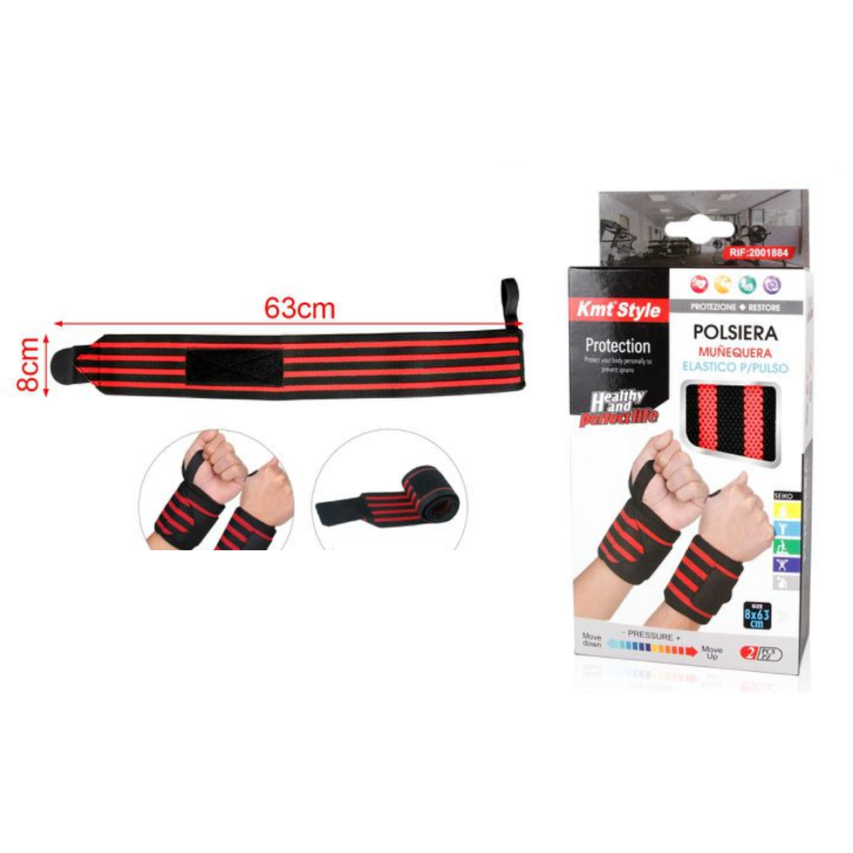 Ελαστικό Στήριγμα Καρπού 2τμχ 63x8cm Kmt Style 2001884 Κόκκινο