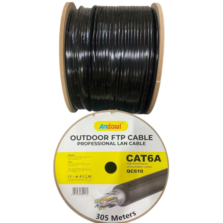 Επαγγελματικό εξωτερικό δικτυακό καλώδιο FTP (LAN) 305m CAT6A Andowl QC610 - μαύρο