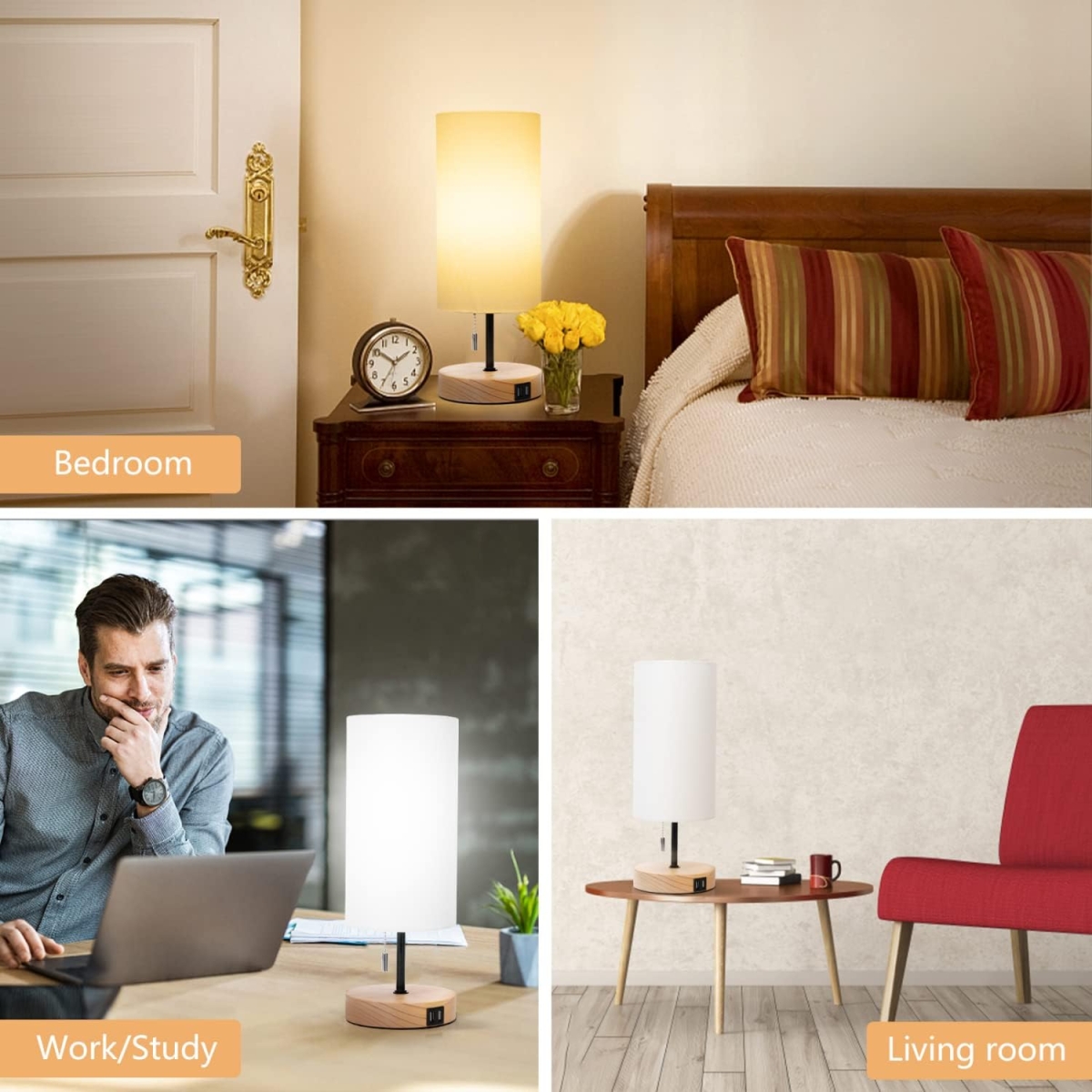 Επιτραπέζιο φωτιστικό - πορτατίφ LED 40W με δύο θύρες USB Aigostar - λευκό - Image 3