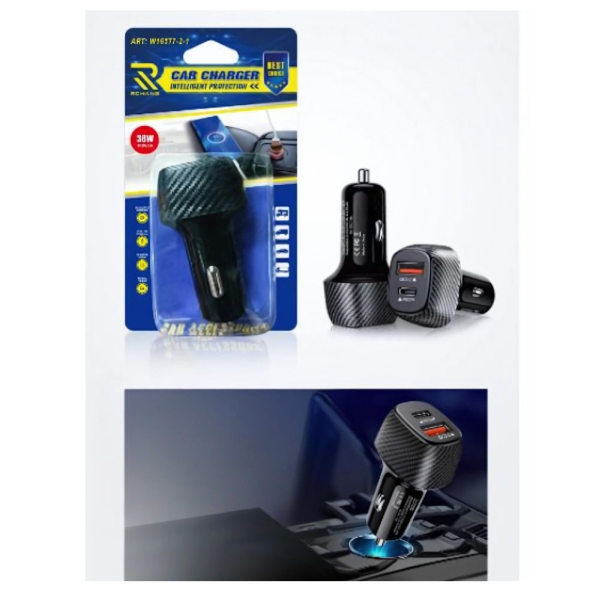 Φορτιστής Αυτοκινήτου W16929-2 Dual USB 38W με PD 20W & QC3.0 – Carbon