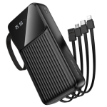 Borofone BJ76A Smart Power Bank 10000mAh με 4 Ενσωματωμένα Καλώδια και Ασύρματη Φόρτιση – Μαύρο