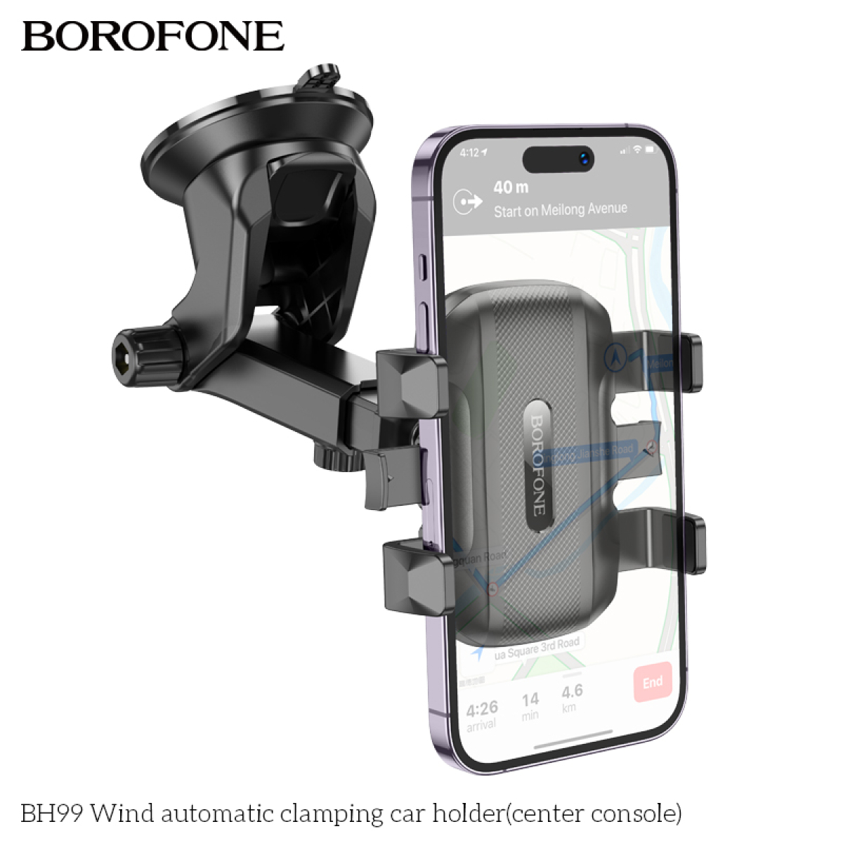 Borofone BH99 Βάση Κινητού Αυτοκινήτου Με Ρυθμιζόμενα Άγκιστρα – Για Παρμπρίζ & Ταμπλό – Μαύρη