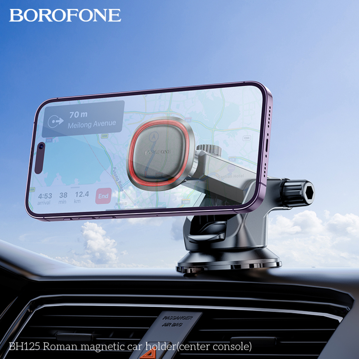 Borofone BH125 Roman Μαγνητική Βάση Στήριξης Κινητού για Ταμπλό ή Παρμπρίζ - Μαύρο/Κόκκινο
