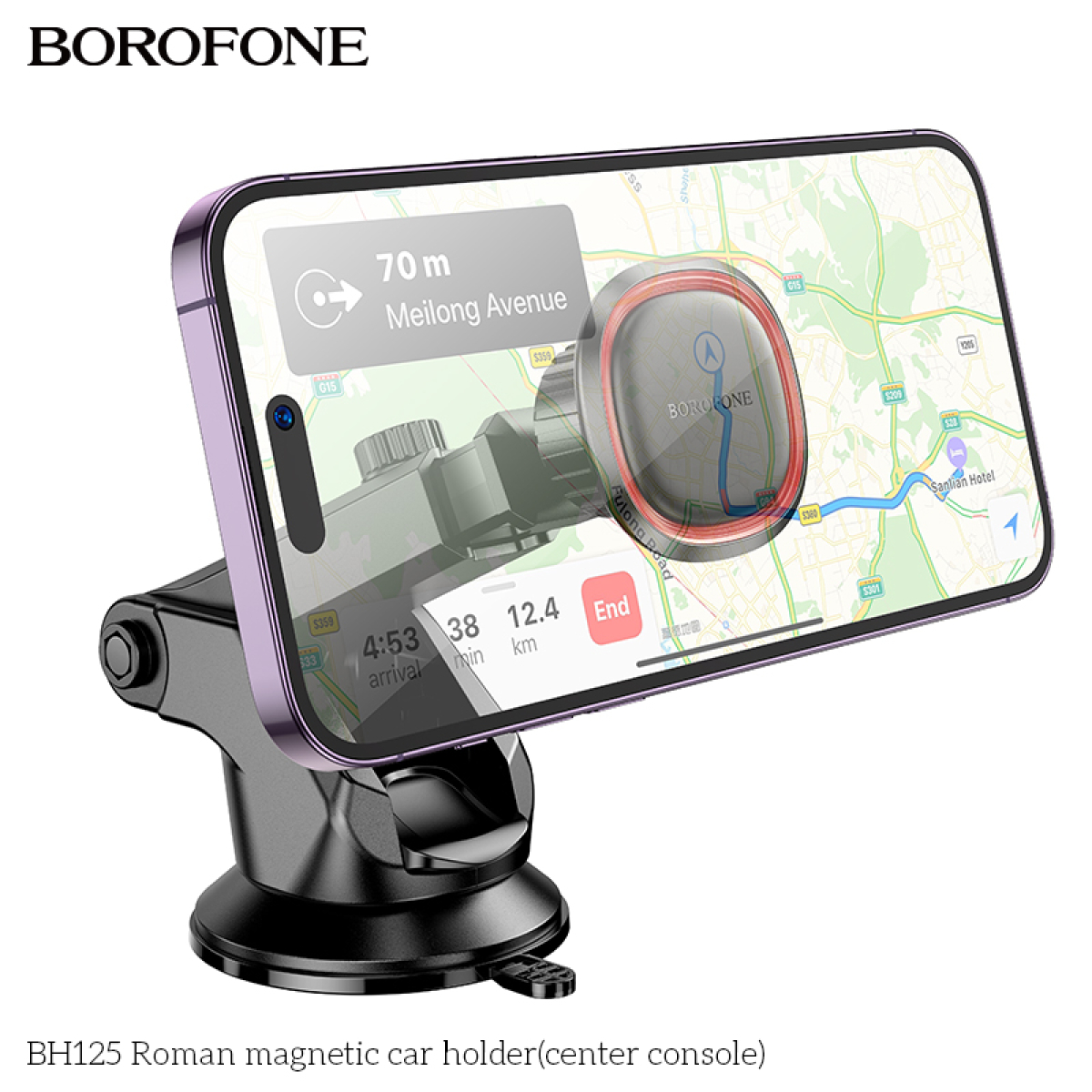 Borofone BH125 Roman Μαγνητική Βάση Στήριξης Κινητού για Ταμπλό ή Παρμπρίζ - Μαύρο/Κόκκινο