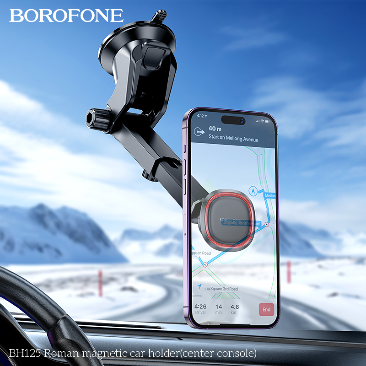 Borofone BH125 Roman Μαγνητική Βάση Στήριξης Κινητού για Ταμπλό ή Παρμπρίζ - Μαύρο/Κόκκινο