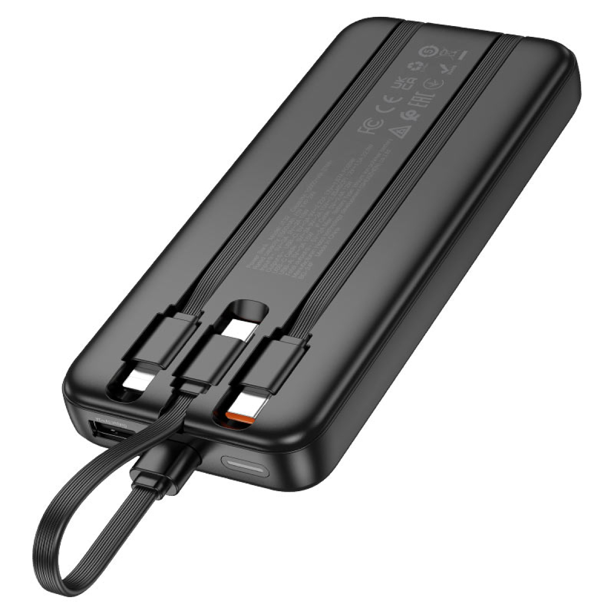 Hoco J132 Sabio Power Bank 10000mAh – PD 20W + QC 22.5W με Ενσωματωμένα Καλώδια & LED Οθόνη – Μαύρο