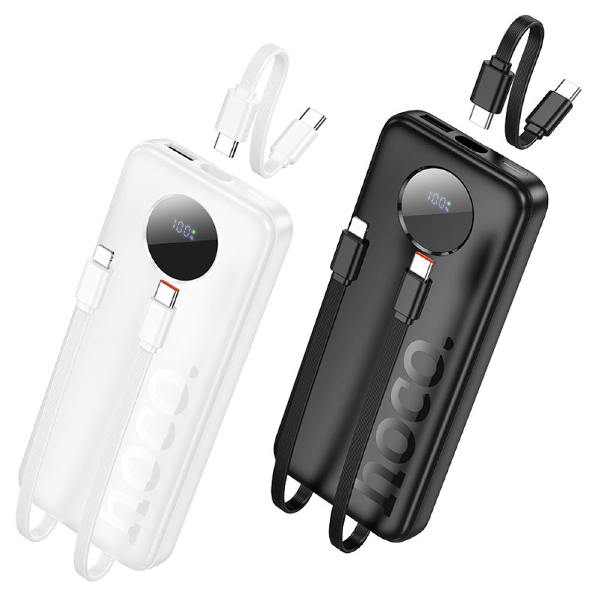 Hoco J132 Sabio Power Bank 10000mAh – PD 20W + QC 22.5W με Ενσωματωμένα Καλώδια & LED Οθόνη – Μαύρο