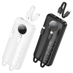 Hoco J132 Sabio Power Bank 10000mAh – PD 20W + QC 22.5W με Ενσωματωμένα Καλώδια & LED Οθόνη – Μαύρο