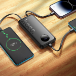 Hoco J132 Sabio Power Bank 10000mAh – PD 20W + QC 22.5W με Ενσωματωμένα Καλώδια & LED Οθόνη – Μαύρο