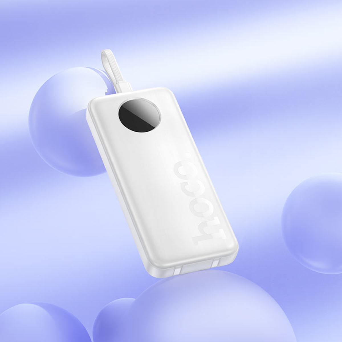 Hoco J132 Sabio Power Bank 10000mAh – PD 20W + QC 22.5W με Ενσωματωμένα Καλώδια & LED Οθόνη – Λευκό