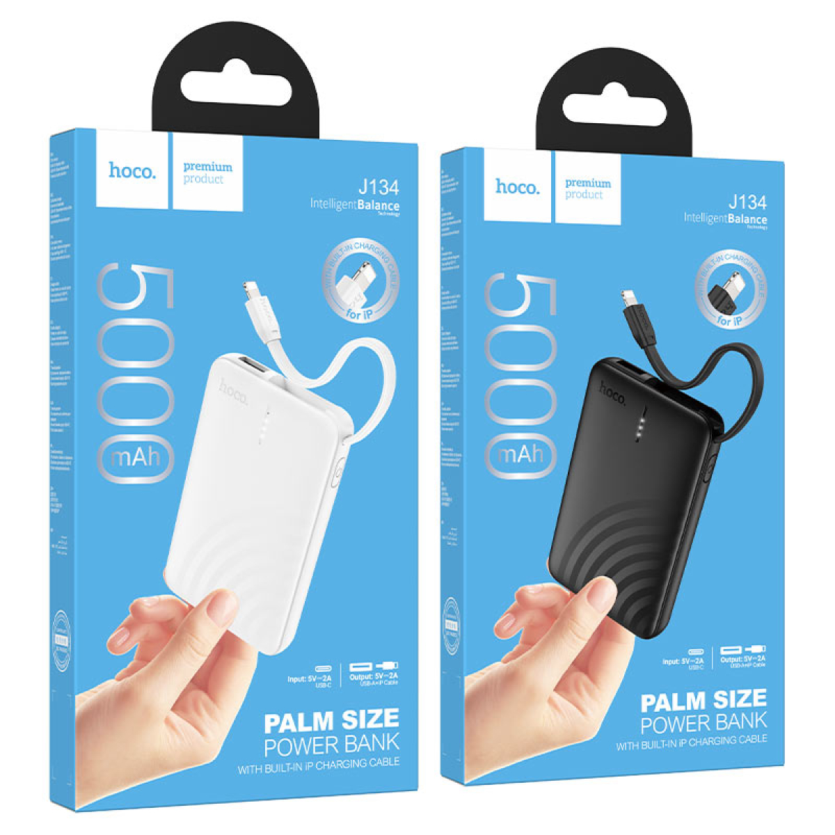 Hoco J134 Strong Power Bank 5000mAh με Ενσωματωμένο Καλώδιο Lightning (iP Version) – Μαύρο