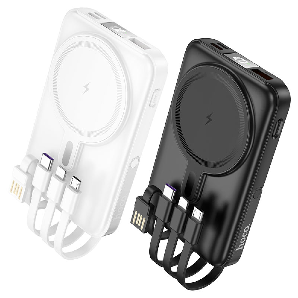 Hoco J135 Rico Power Bank 10000mAh 22.5W με Ασύρματη Φόρτιση, Καλώδια & Stand - Μαύρο