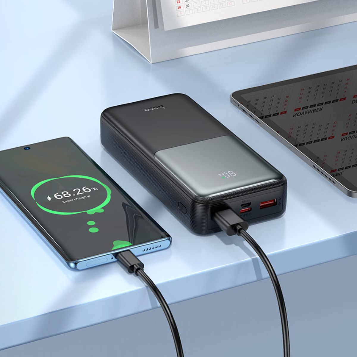 Hoco J136A Sirui Power Bank 20000mAh – Ταχεία Φόρτιση 22.5W QC & PD20W με Ψηφιακή Οθόνη – Μαύρο