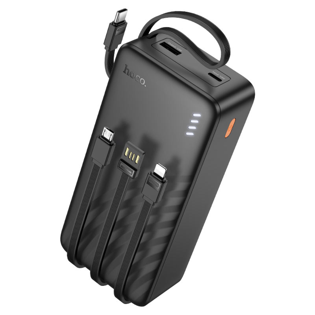 Hoco J146B Night Tide Power Bank 30000mAh 20W με 4 Ενσωματωμένα Καλώδια & USB-A – Μαύρο