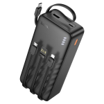 Hoco J146B Night Tide Power Bank 30000mAh 20W με 4 Ενσωματωμένα Καλώδια & USB-A – Μαύρο