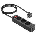 Hoco NS2 Aura Πολύπριζο 3 Θέσεων με 3 Θύρες USB 2.4A – Ισχύς 4000W – Ευρωπαϊκού Τύπου (EU/GER) και Καλώδιο 1.8m- Μαύρα