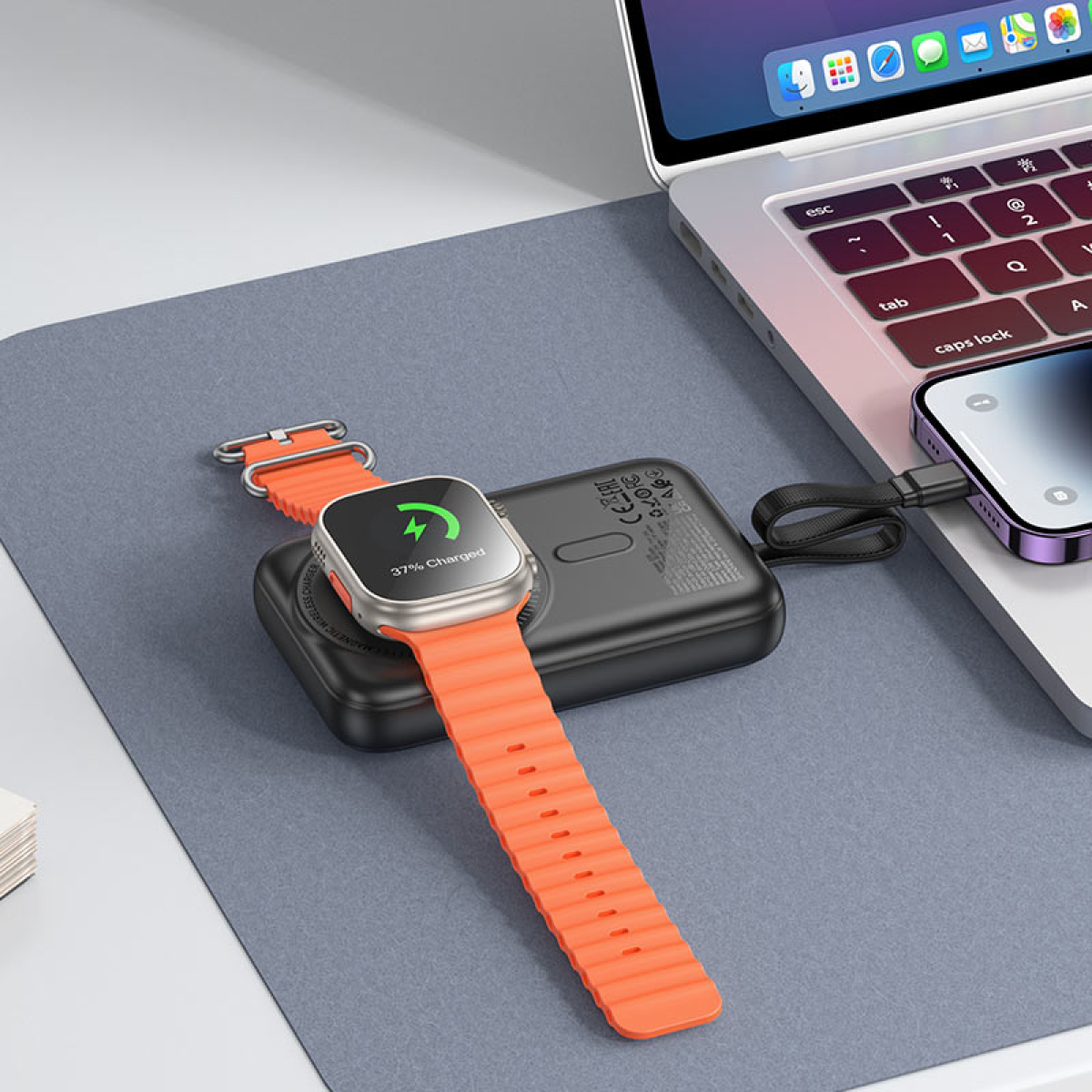 Hoco Q35 Portable Power Bank 10000mAh PD20W με Ασύρματη Μαγνητική Φόρτιση & Καλώδιο Type-C σε Lightning - Μαύρο