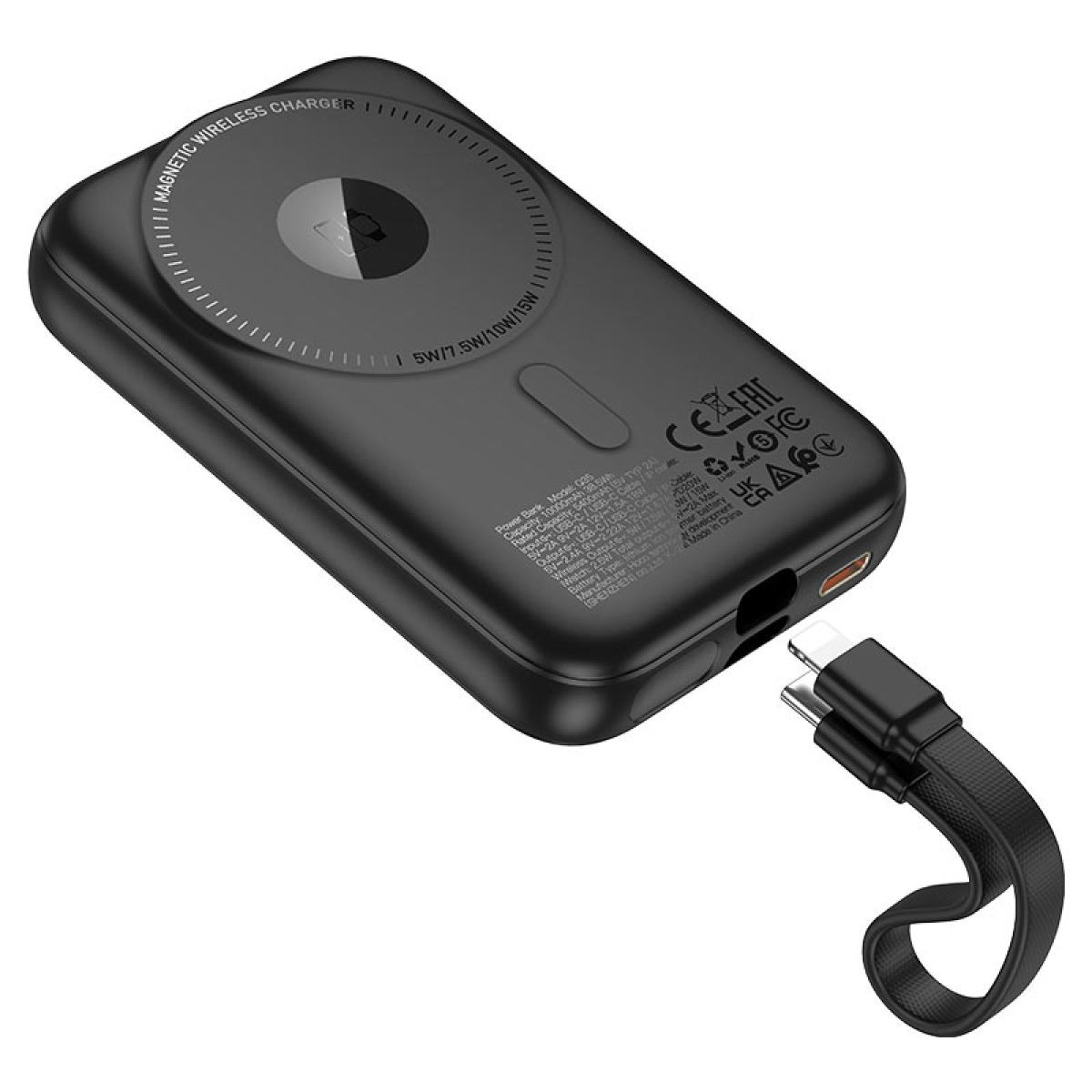 Hoco Q35 Portable Power Bank 10000mAh PD20W με Ασύρματη Μαγνητική Φόρτιση & Καλώδιο Type-C σε Lightning - Μαύρο