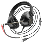 Hoco W108 Sue Gaming Headphones με Μικρόφωνο, Φωτισμό & Διπλή Σύνδεση – Μαύρα