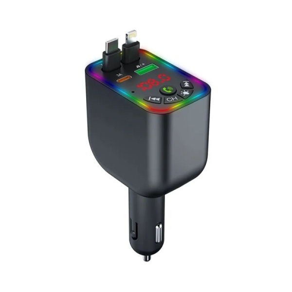 Green Lyca GL-F2 4in1 FM Transmitter Bluetooth Αυτοκινήτου με Retractable Καλώδιο – 66W Γρήγορη Φόρτιση & Φωτισμός