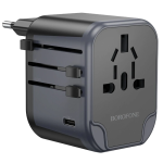 Borofone BAC12 Universal Travel Adapter με 2 Θύρες USB-A, 1 Θύρα USB-C & Πρίζα – Μαύρο