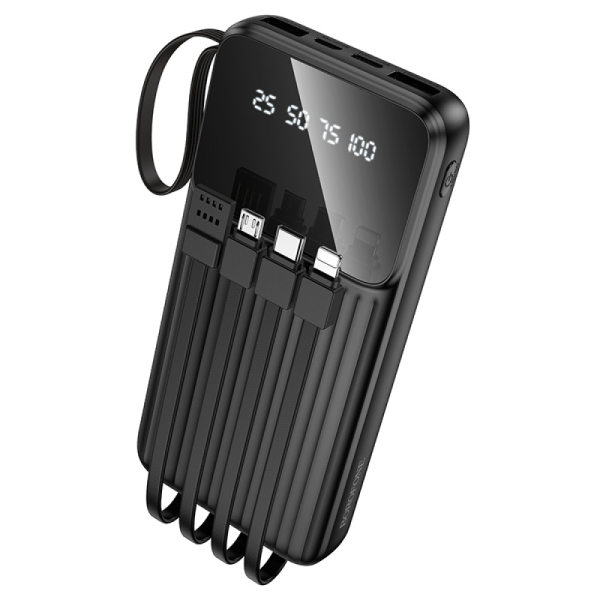 Borofone BJ76 Smart Power Bank 10000mAh με 4 Ενσωματωμένα Καλώδια & LED Ένδειξη – Μαύρο