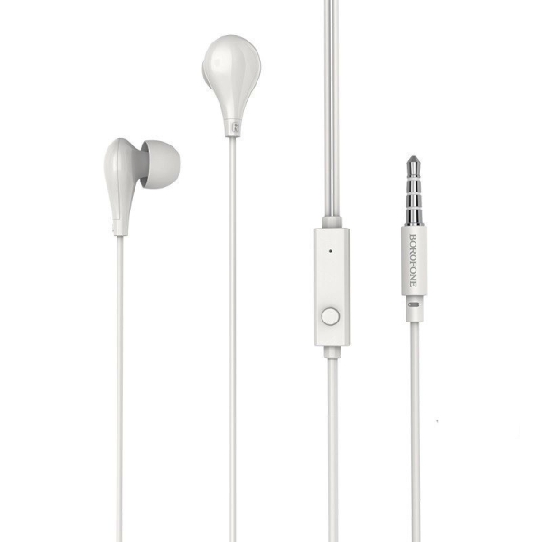 BOROFONE BM24 Milo – Ενσύρματα Ακουστικά In-Ear με Μικρόφωνο & Κουμπί Ελέγχου – Λευκά