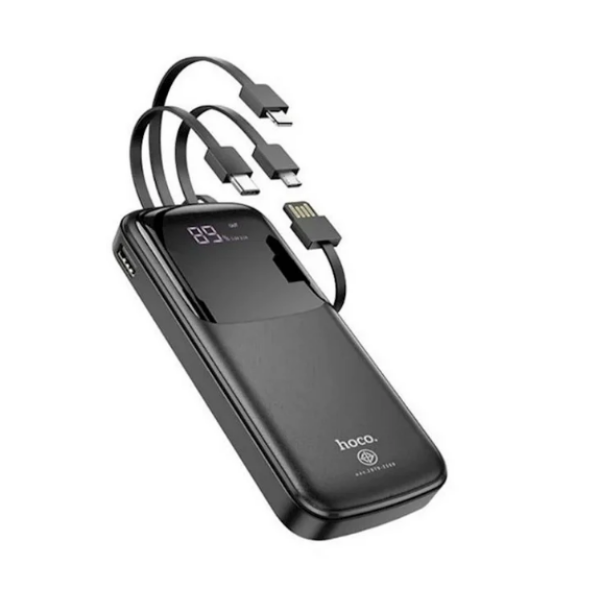 HOCO DB07 Power Bank 10000mAh με 4 Ενσωματωμένα Καλώδια & LED Οθόνη – Μαύρο