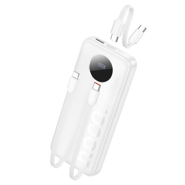 Hoco J132 Sabio Power Bank 10000mAh – PD 20W + QC 22.5W με Ενσωματωμένα Καλώδια & LED Οθόνη – Λευκό