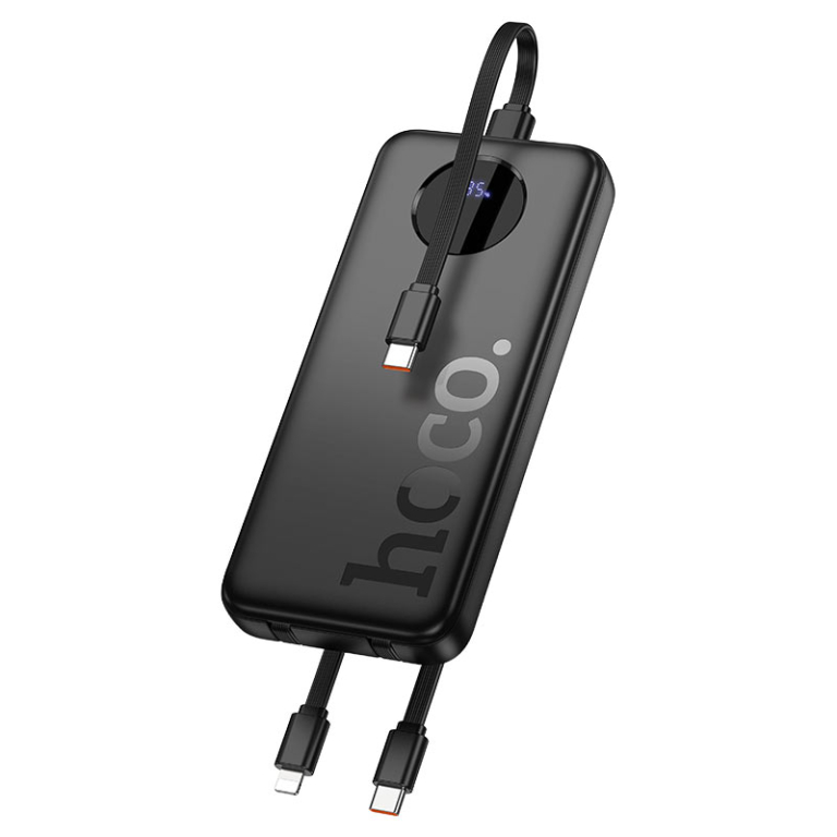 Hoco J132 Sabio Power Bank 10000mAh – PD 20W + QC 22.5W με Ενσωματωμένα Καλώδια & LED Οθόνη – Μαύρο