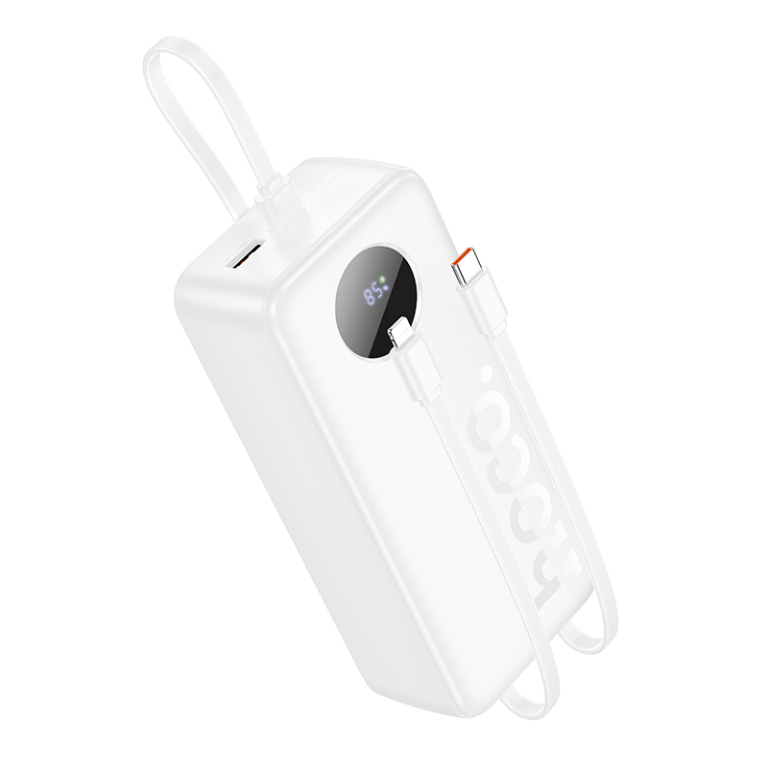 Hoco J132B Sabio Power Bank 30000mAh – PD 20W + QC 22.5W με Ενσωματωμένα Καλώδια & LED Οθόνη – Λευκό