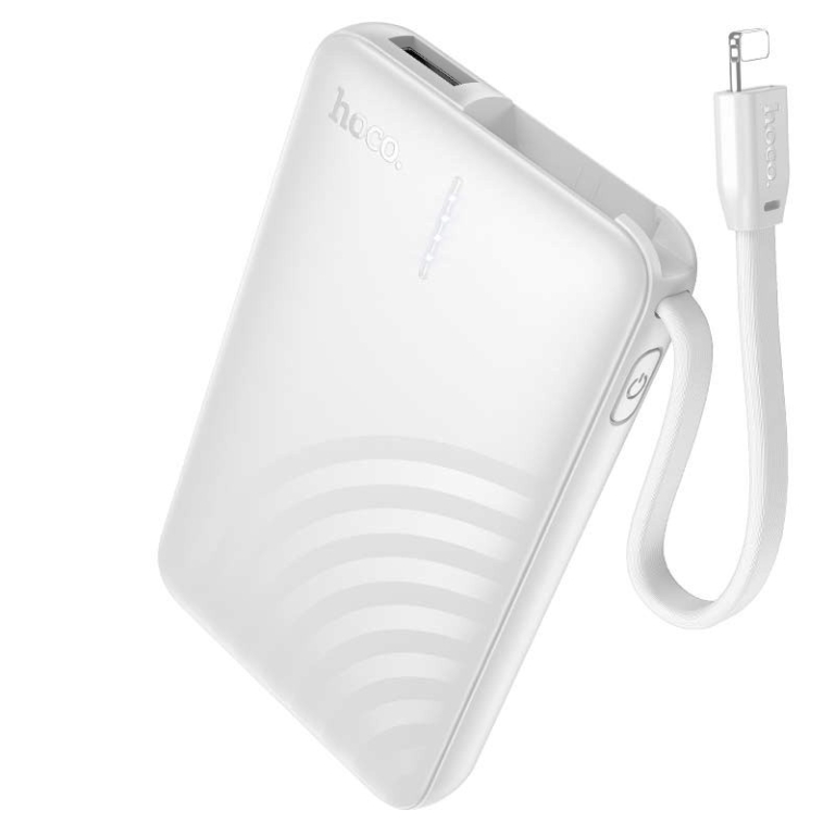 Hoco J134 Strong Power Bank 5000mAh με Ενσωματωμένο Καλώδιο Lightning (iP Version) – Λευκό